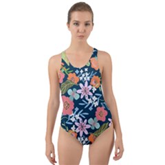 Flower Floral Background Painting Cut-out Back One Piece Swimsuit by danenraven