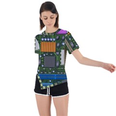 Illustration Motherboard Pc Computer Asymmetrical Short Sleeve Sports Tee by danenraven