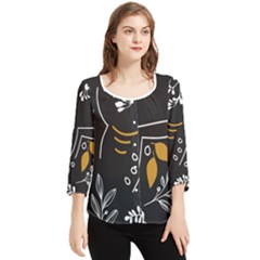 Leaves Coffee Digital Paper Cup Chiffon Quarter Sleeve Blouse