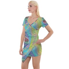 Ellipse Pattern Elliptical Abstract Short Sleeve Asymmetric Mini Dress