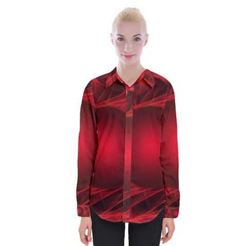 Red Abstract Scratched Doodle Grease Womens Long Sleeve Shirt by Wegoenart
