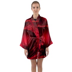 Red Abstract Scratched Doodle Grease Long Sleeve Satin Kimono