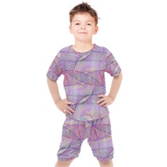 Purple Background Abstract Pattern Kids  Tee And Shorts Set