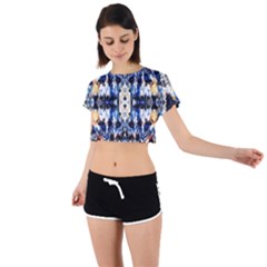 Cobalt Symmetry Tie Back Short Sleeve Crop Tee by kaleidomarblingart