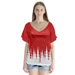Merry Cristmas,royalty V-neck Flutter Sleeve Top by nateshop