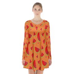 Fruit 2 Long Sleeve Velvet V-neck Dress by nateshop