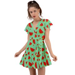 Fruit5 Flutter Sleeve Wrap Dress