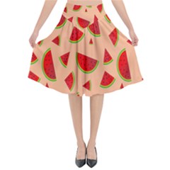 Fruit-water Melon Flared Midi Skirt