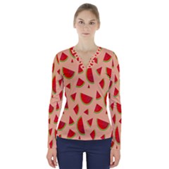 Fruit-water Melon V-neck Long Sleeve Top by nateshop