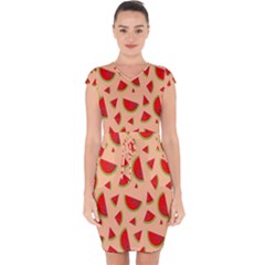 Fruit-water Melon Capsleeve Drawstring Dress 