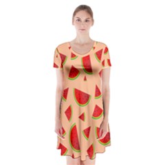 Fruit-water Melon Short Sleeve V-neck Flare Dress by nateshop