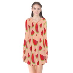 Fruit-water Melon Long Sleeve V-neck Flare Dress by nateshop