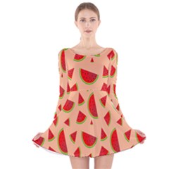 Fruit-water Melon Long Sleeve Velvet Skater Dress by nateshop