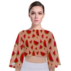 Fruit-water Melon Tie Back Butterfly Sleeve Chiffon Top by nateshop