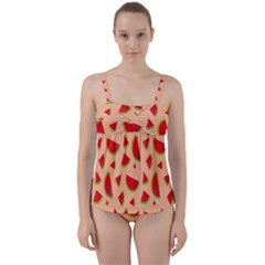 Fruit-water Melon Twist Front Tankini Set