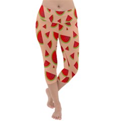 Fruit-water Melon Lightweight Velour Capri Yoga Leggings by nateshop