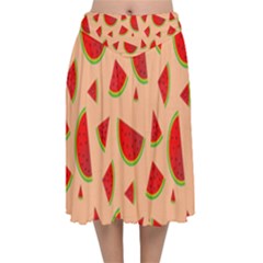 Fruit-water Melon Velvet Flared Midi Skirt by nateshop