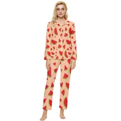 Fruit-water Melon Womens  Long Sleeve Velvet Pocket Pajamas Set