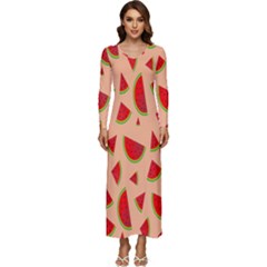 Fruit-water Melon Long Sleeve Velour Longline Maxi Dress by nateshop