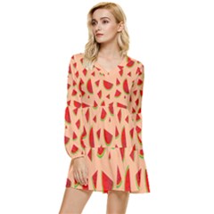 Fruit-water Melon Tiered Long Sleeve Mini Dress