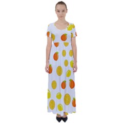 Fruits,orange High Waist Short Sleeve Maxi Dress