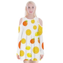 Fruits,orange Velvet Long Sleeve Shoulder Cutout Dress by nateshop