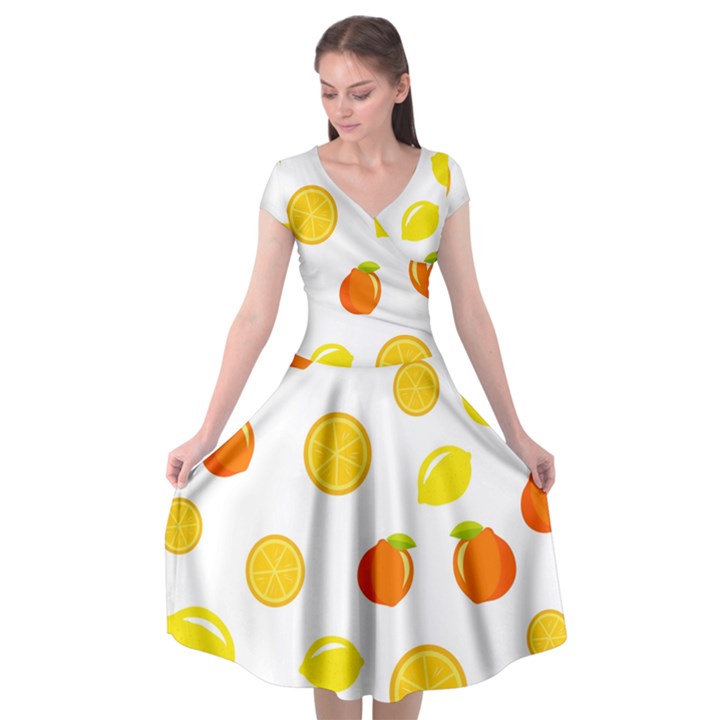Fruits,orange Cap Sleeve Wrap Front Dress