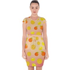 Fruits-gradient,orange Capsleeve Drawstring Dress 