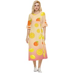 Fruits-gradient,orange Double Cuff Midi Dress by nateshop