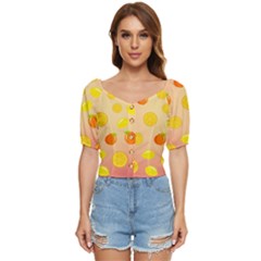 Fruits-gradient,orange Button Up Blouse