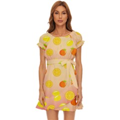 Fruits-gradient,orange Puff Sleeve Frill Dress