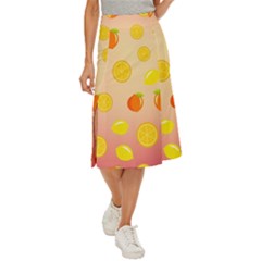 Fruits-gradient,orange Midi Panel Skirt