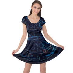 Earth Map Futuristic Globe Cap Sleeve Dress