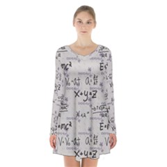 Pattern Wallpaper Math Formula Albert Einstein Long Sleeve Velvet V-neck Dress by danenraven