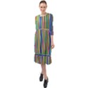 Abstract Stripe Pattern Rainbow Ruffle End Midi Chiffon Dress View1