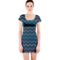 Pattern Zig Zag Colorful Zigzag Short Sleeve Bodycon Dress by Wegoenart