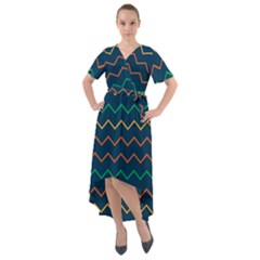 Pattern Zig Zag Colorful Zigzag Front Wrap High Low Dress by Wegoenart