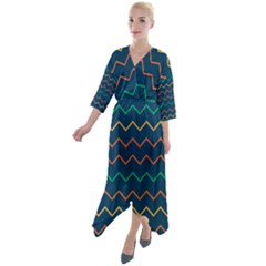 Pattern Zig Zag Colorful Zigzag Quarter Sleeve Wrap Front Maxi Dress