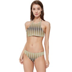 Green Background Line Pattern Banded Triangle Bikini Set by Wegoenart