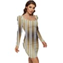 Green Background Line Pattern Women Long Sleeve Ruched Stretch Jersey Dress View2