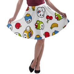 Illustration Vector Fruit Animal Cartoon Pattern A-line Skater Skirt by Wegoenart