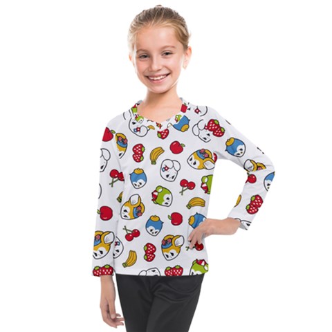 Illustration Vector Fruit Animal Cartoon Pattern Kids  Long Mesh Tee by Wegoenart