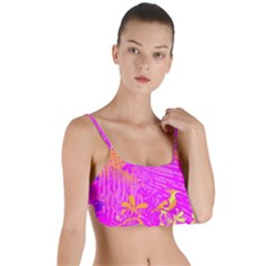 Spring Tropical Floral Palm Bird Pink Pattern Background Layered Top Bikini Top  by Wegoenart