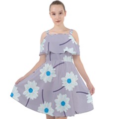 Flower Pattern Background Cut Out Shoulders Chiffon Dress