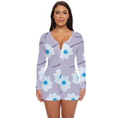 Flower Pattern Background Long Sleeve Boyleg Swimsuit by Wegoenart