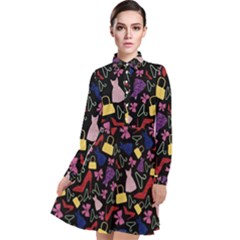 Fashion Pattern Accessories Design Long Sleeve Chiffon Shirt Dress by Wegoenart