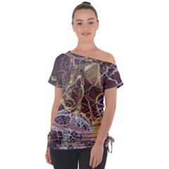 Marble Pattern Texture Rock Stone Surface Tile Off Shoulder Tie-up Tee