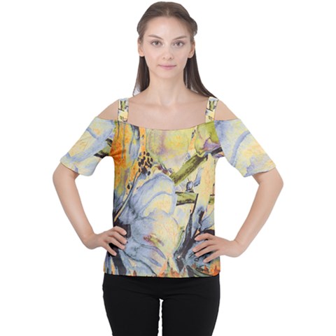 Flower Cutout Shoulder Tee by nateshop