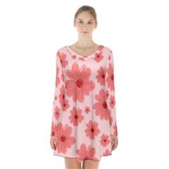 Flowers Long Sleeve Velvet V-neck Dress by nateshop