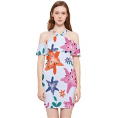 Flowers-5 Shoulder Frill Bodycon Summer Dress by nateshop